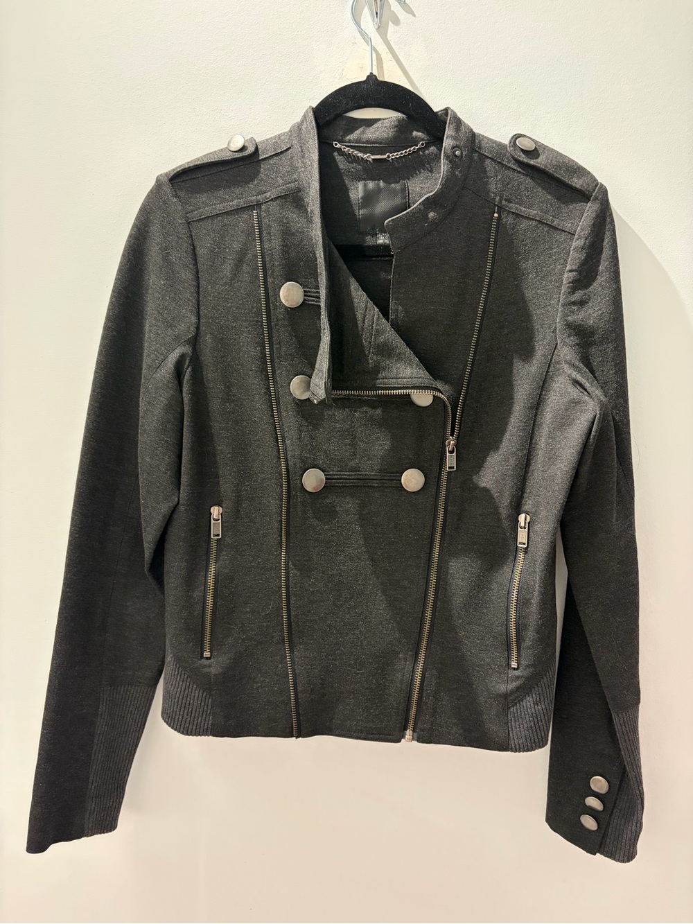 InWear Charcoal Moto Jacket | Military Inspired Stretch Blazer | Minimalist - Picture 4 of 6